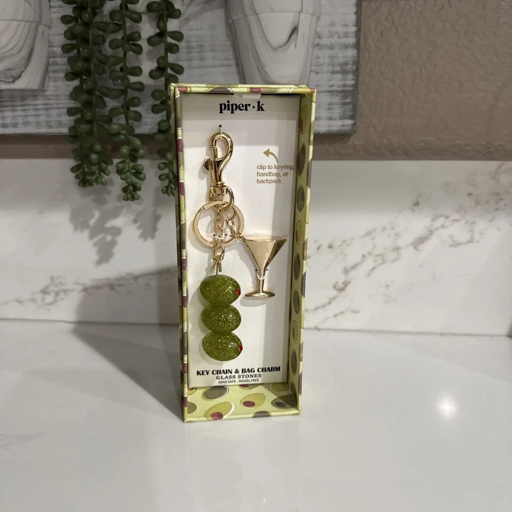 NEW RELEASE Piper K Sparkly Olive & Martini Glass Keychain Bag Charm